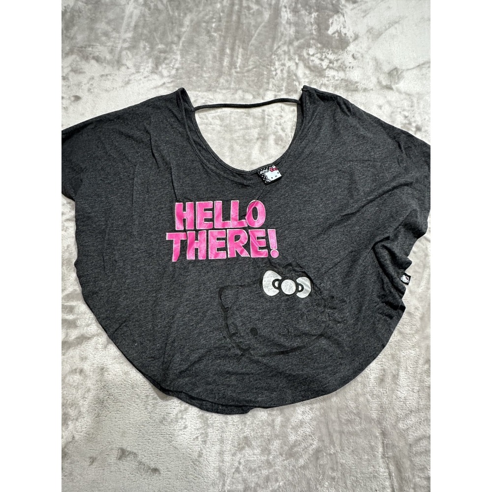 Hello‎ Kitty Shirt Women's Size Medium Black Wide Sleeve Rounded Crop EUC
